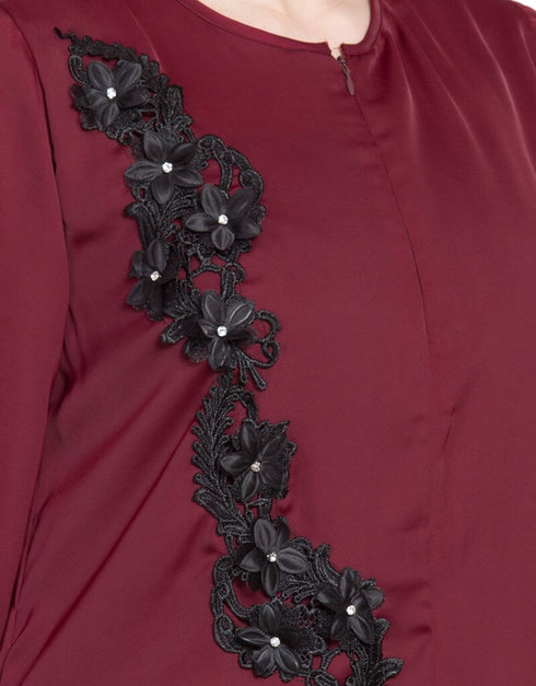 Islamic Front zip and slit patch work Nida Abaya Maroon Women Online shopping USA