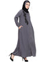 Arabic Front zip and slit patch work Nida Abaya Grey Women Online shopping USA