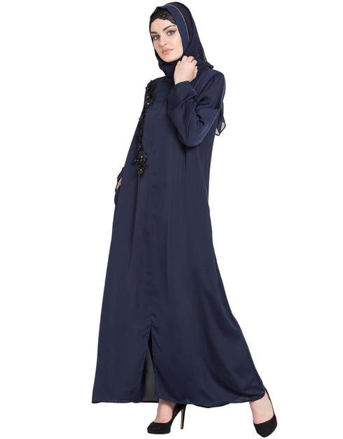 Women Front zip and slit patch work Nida Abaya Navy Women Online shopping USA