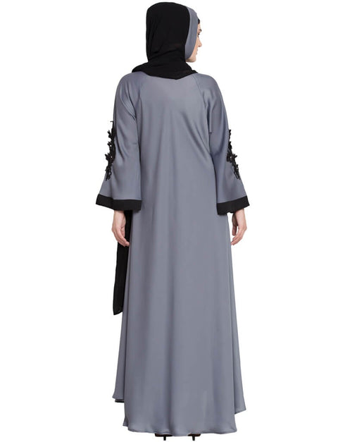 Muslimah embroidered patch Umbrella Abaya Grey Women Online shopping USA