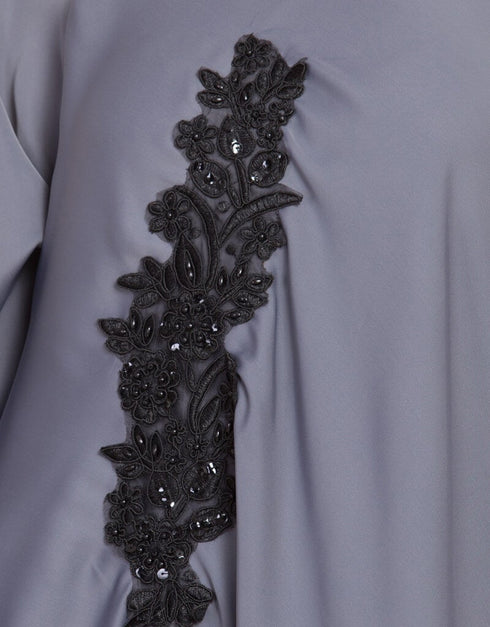 Muslimah embroidered patch Umbrella Abaya Grey Women Online shopping USA