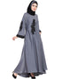 Muslimah embroidered patch Umbrella Abaya Grey Women Online shopping USA