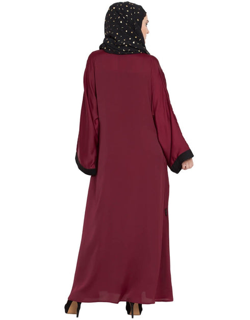 Chic Front Open embroidered Dubai Kaftan Maroon Women Online shopping USA