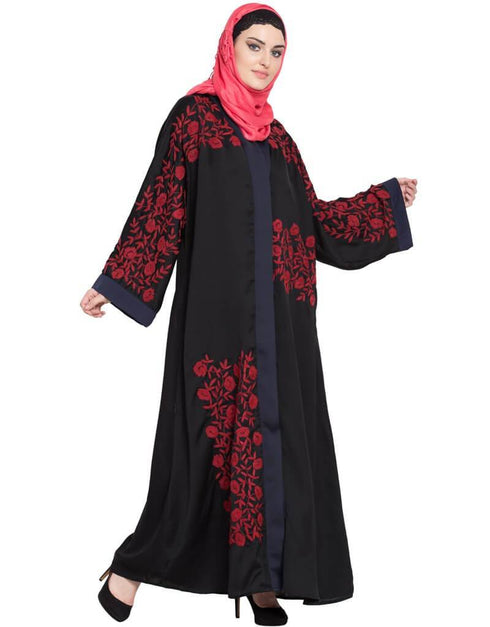 Trendy Front Open embroidered Dubai Kaftan Black