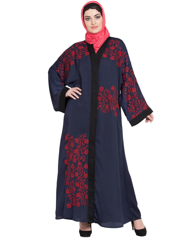 Modern Front Open embroidered Dubai Kaftan Navy Blue Women Online shopping USA