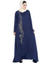 Dubai Front Embroidered Umbrella Abaya Navy Blue