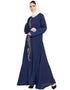 Dubai Front Embroidered Umbrella Abaya Navy Blue