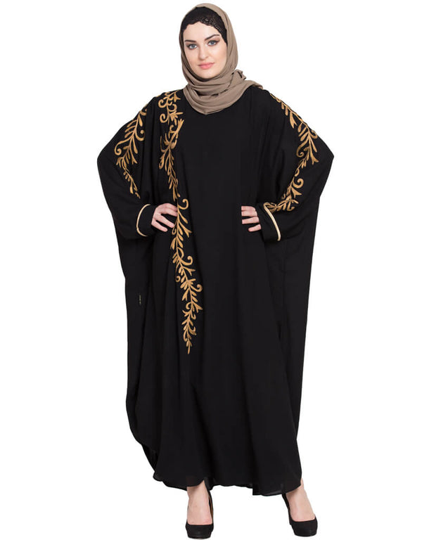 Modest tread embroidered butterfly Dubai Kaftan Black Women Online shopping USA