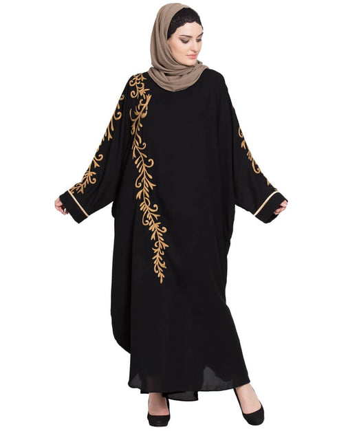 Modest tread embroidered butterfly Dubai Kaftan Black Women Online shopping USA