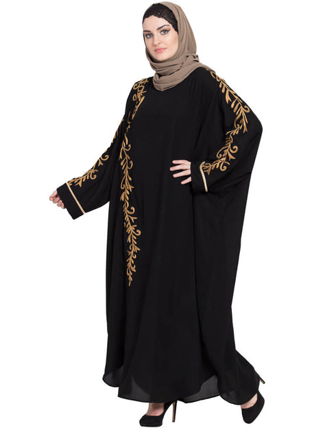 Modest tread embroidered butterfly Dubai Kaftan Black Women Online shopping USA