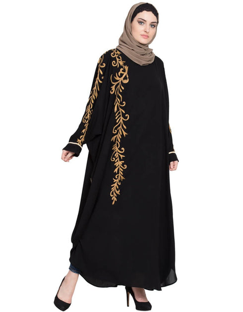 Modest tread embroidered butterfly Dubai Kaftan Black Women Online shopping USA