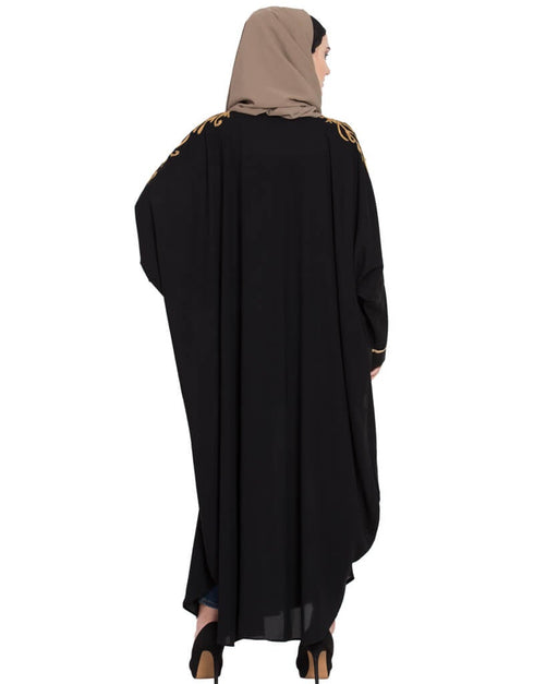 Modest tread embroidered butterfly Dubai Kaftan Black Women Online shopping USA