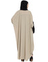 Islamic embellished patch contrast sleeve Kaftan Cream Women Online shopping USA