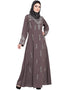 Arabic Full Hand embellished A line Nida Abaya Brown Women Online shopping USA