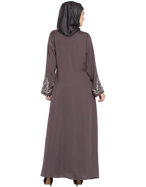 Arabic Full Hand embellished A line Nida Abaya Brown Women Online shopping USA