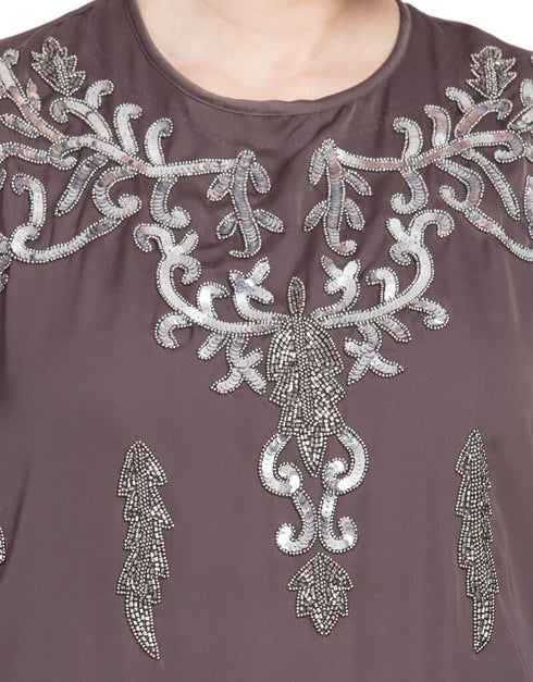 Arabic Full Hand embellished A line Nida Abaya Brown Women Online shopping USA