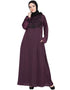 Modern embellishment at chest and sleeve A line Nida Abaya Wine Women Online shopping USA