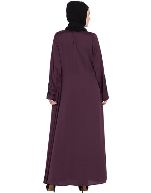Modern embellishment at chest and sleeve A line Nida Abaya Wine Women Online shopping USA