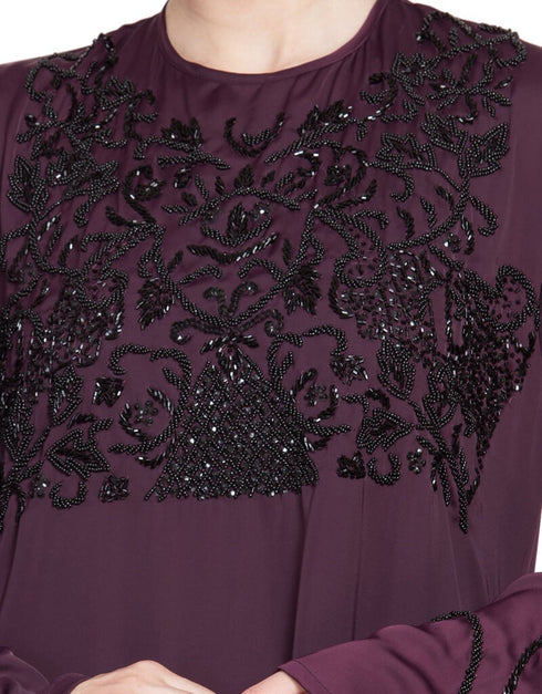 Modern embellishment at chest and sleeve A line Nida Abaya Wine Women Online shopping USA