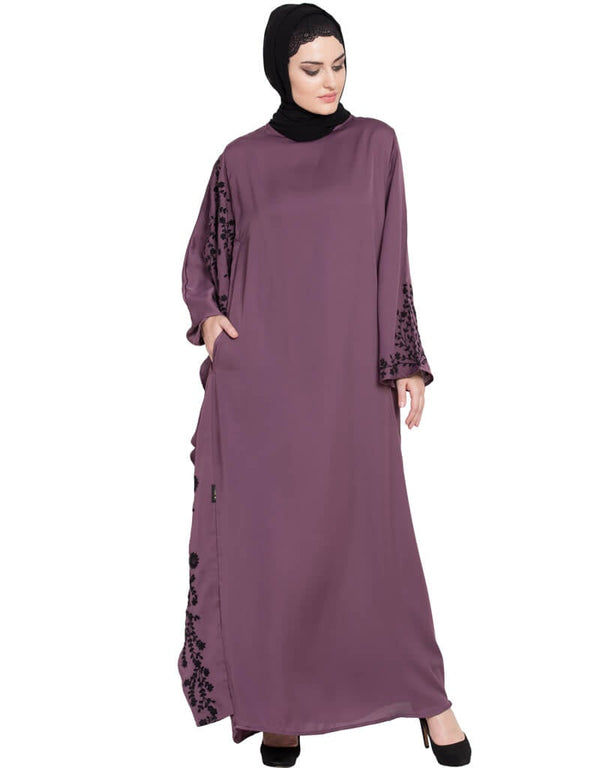 Dubai embroidered Butterfly SleeveParty Nida Abaya Purple Women Online shopping USA