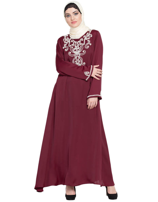 Muslim Pearls embellished A line Nida Abaya Purple Women Online shopping USA