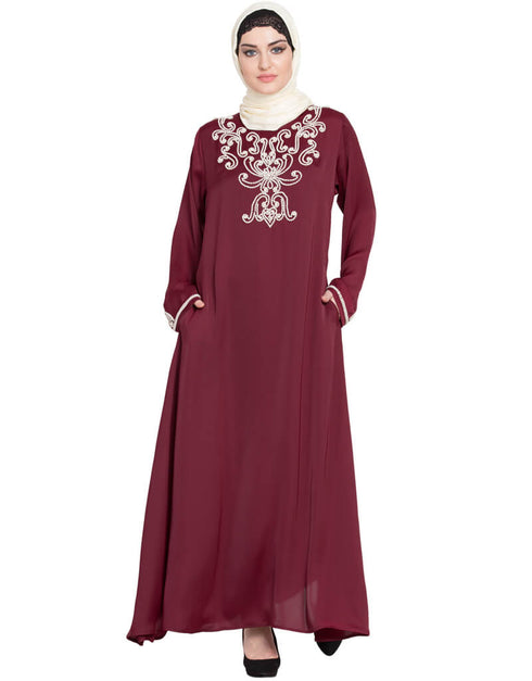 Muslim Pearls embellished A line Nida Abaya Purple Women Online shopping USA