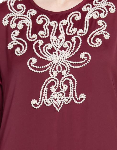 Muslim Pearls embellished A line Nida Abaya Purple Women Online shopping USA