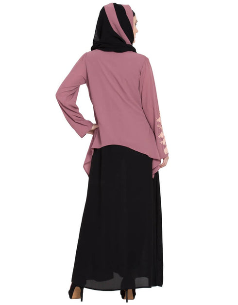 Modest contrast Double layer hand work a line Abaya Light Purple Women Online shopping USA