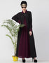 Arabic Contrast Yoke Black Wine Casual Abaya Black