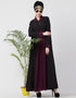 Arabic Contrast Yoke Black Wine Casual Abaya Black