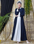 Women Contrast Yoke Black White Casual Abaya Navy Blue