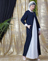 Women Contrast Yoke Black White Casual Abaya Navy Blue