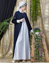 Women Contrast Yoke Black White Casual Abaya Navy Blue