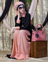 Muslimah Contrast Yoke Black Peach Casual Abaya Peach