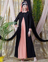 Muslimah Contrast Yoke Black Peach Casual Abaya Peach