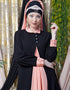 Muslimah Contrast Yoke Black Peach Casual Abaya Peach