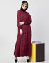 Chic Decorative Button Front Open Nida Abaya Maroon