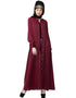 Chic Decorative Button Front Open Nida Abaya Maroon