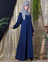 Trendy Decorative Button Front Open Nida Abaya Navy Blue