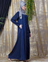 Trendy Decorative Button Front Open Nida Abaya Navy Blue