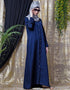 Trendy Decorative Button Front Open Nida Abaya Navy Blue