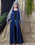 Trendy Decorative Button Front Open Nida Abaya Navy Blue