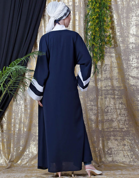 Modern contrast band with inner Dubai Kaftan Navy Blue