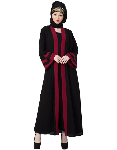 Muslim contrast band with inner Dubai Kaftan Maroon