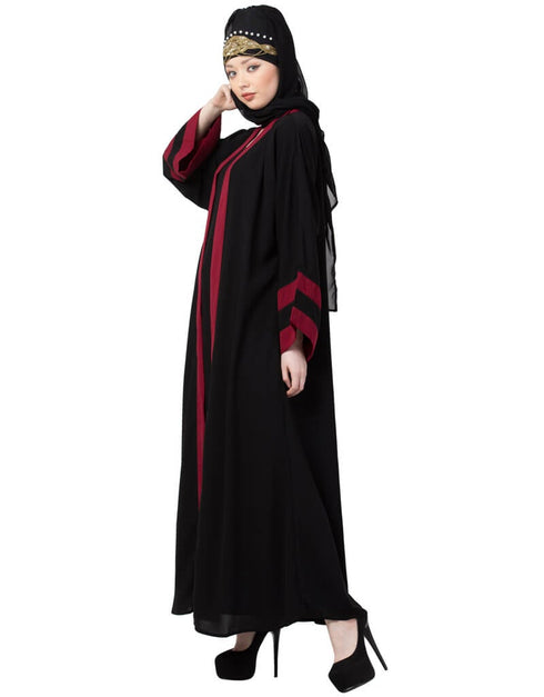 Muslim contrast band with inner Dubai Kaftan Maroon