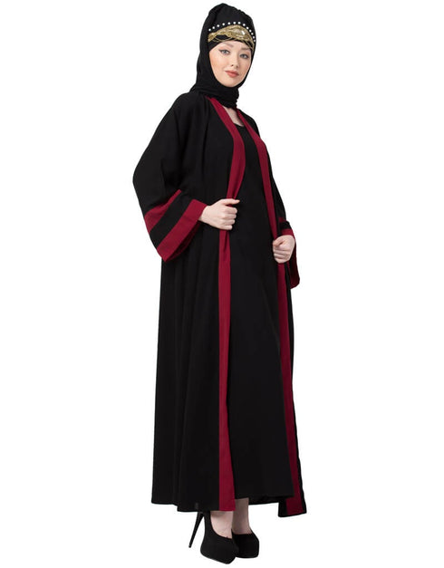 Muslim contrast band with inner Dubai Kaftan Maroon