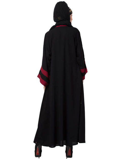 Muslim contrast band with inner Dubai Kaftan Maroon