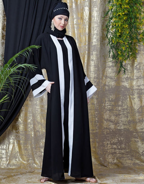 Modest contrast band with inner Dubai Kaftan White