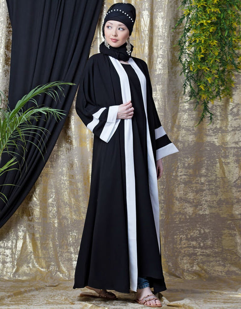 Modest contrast band with inner Dubai Kaftan White