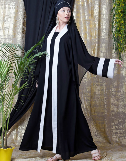 Modest contrast band with inner Dubai Kaftan White